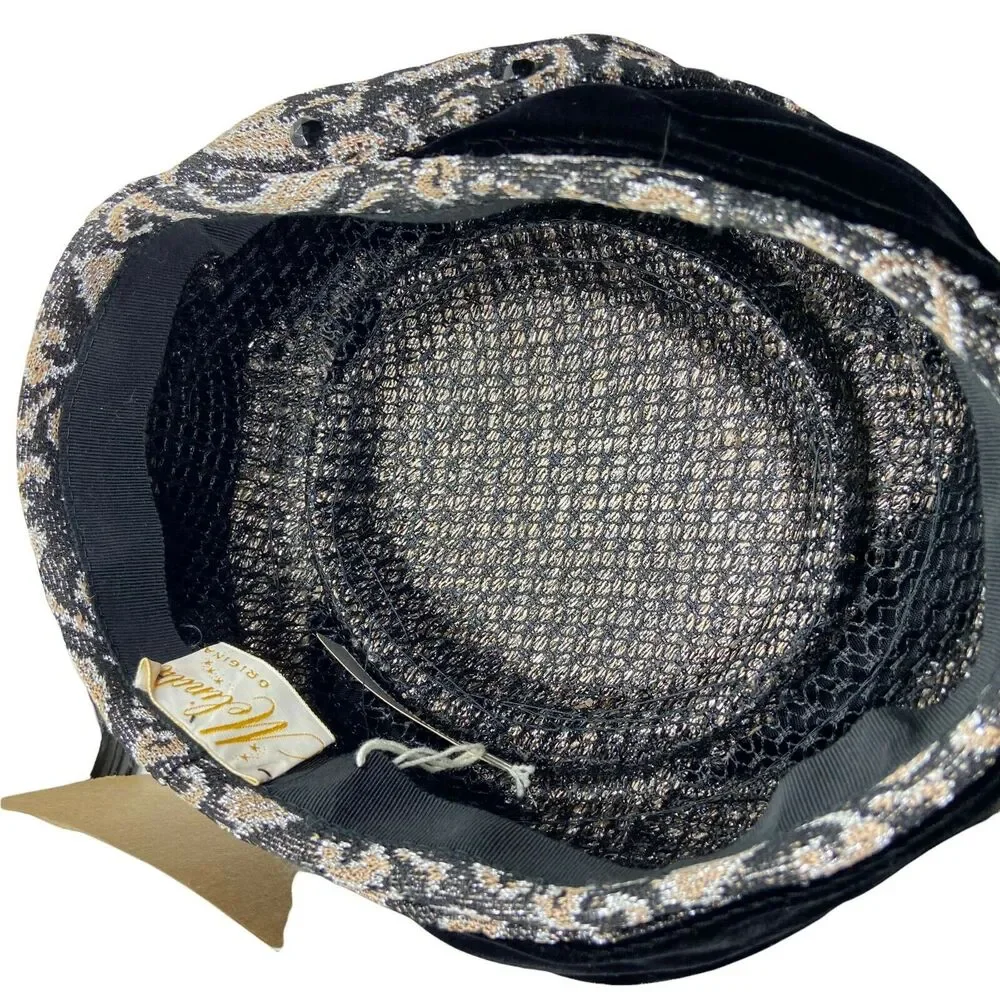 Turban Style Chapeau Hat Vintage 60s Melinda Womens Black Gold Fitted Size 6 1/2 - Picture 6 of 15